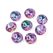 Pointed Back & Back Plated Glass Rhinestone Cabochons, Grade A, Faceted, Flat Round, Heliotrope, 8x4.5mm(RGLA-J012-8mm-001HE)
