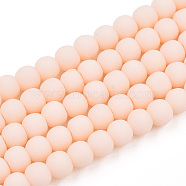 Opaque Glass Beads Strands, Frosted, Round, PeachPuff, 4~4.5mm, Hole: 0.8mm, about 97~99pcs/strand, 14.76 inch~14.96 inch(37.5~38cm)(GLAA-T032-P4mm-MD09)