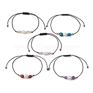 Natural Mixed Gemstone Nuggets & Pearl Braided Bead Bracelets, Nylon Adjustable Bracelet, Inner Diameter: 3-1/8 inch(8cm)(BJEW-JB09589)