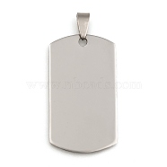 201 Stainless Steel Rounded Rectangle Stamping Blank Tag Pendants, for Necklace Men Jewelry Making, with Snap on Bails, Stainless Steel Color, 43x24x1mm, Hole: 3mm(STAS-YW0002-33)