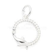 925 Sterling Silver Pendants, Ring with Whale, with 925 Stamp and Jump Rings, Silver Color Plated, Ring, 16.5x12.5x2mm, Hole: 4mm(STER-S009-02C-S)