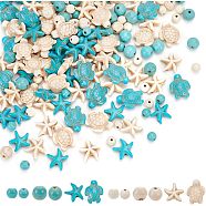 8 Styles Synthetic Turquoise Gemstone Beads, Starfish & Round & Turtle, Mixed Shapes, Mixed Color, 6~18.5x6~15x5.5~8mm, Hole: 1~1.5mm(TURQ-AR0001-32)
