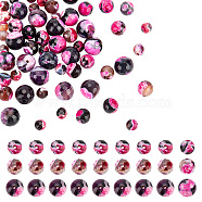 60Pcs 3 Styles Natural Dyed Fire Crackle Agate Beads Sets, Faceted, Round, Magenta, 6~10mm, Hole: 1~1.2mm, 20pcs/style(G-AR0005-16B)