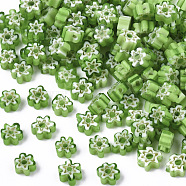 Glass Beads, Flower, Lime Green, 5~7x5~7x2~3mm, Hole: 1mm(X-GLAA-T019-09-A01)