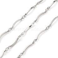 Handmade 304 Stainless Steel Curved Bar Link Chains, Soldered, with Spool, Stainless Steel Color, 15.5x1x1mm, Ring: 2mm, about 32.81 Feet(10m)/Roll(CHS-G025-05P)