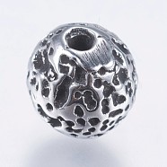 304 Stainless Steel Beads, Round, with Pit, Antique Silver, 8mm, Hole: 1.5mm(STAS-I069-25AS)