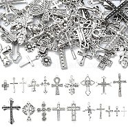 40Pcs 20 Styles Tibetan Style Alloy Pendants, Cross, Antique Silver, 18.5~50x10~34x1.5~4.5mm, Hole: 1.6~3mm, 2pcs/style(TIBEP-YW0001-84)