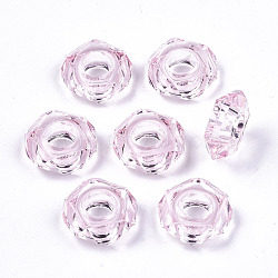 Epoxy Resin European Beads, Large Hole Beads, Donut, Faceted, Pink, 13~14x5mm, Hole: 6mm(RPDL-N015-03J)
