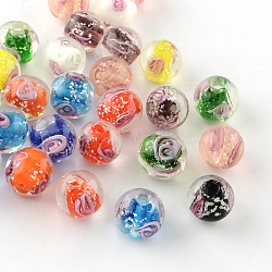 Handmade Luminous Inner Flower Lampwork Beads, Round, Mixed Color, 12mm, Hole: 2mm(LAMP-R129-12mm-M)