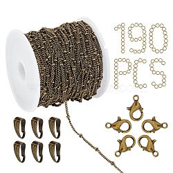 DIY Satellite Chains Jewelry Making Kits, Including 10m Brass Chains, Zinc Alloy Lobster Claw Clasps, Iron Jump Rings & Snap on Bails, Antique Bronze, Chains Links: 2x1.5x0.3mm(DIY-SC0014-56AB)