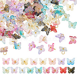 100Pcs Transparent Glass Butterfly Charms, Mixed Style, with Brass Findings, Golden, Mixed Color, 9x11x9.5mm, Hole: 3mm(FIND-HY0003-79)