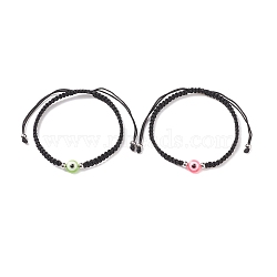 Resin Evil Eye Braided Bead Bracelet, Black Adjustable Bracelet for Kid, Mixed Color, Inner Diameter: 1-7/8~4 inch(4.8~10.2cm)(BJEW-JB08426-02)