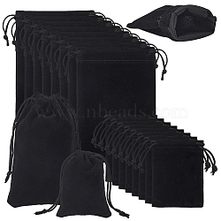 20Pcs 2 Styles Rectangle Velvet Drawstring Pouches, Candy Gift Bags Christmas Party Wedding Favors Bags, Black, 9~15x7~10cm, 10pcs/style(TP-NB0001-73)