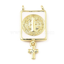 Rack Plating Brass Pendant, with Enamel, Long-Lasting Plated, Lead Free & Cadmium Free, Cross, Real 18K Gold Plated, 28x13x1.8mm, Hole: 1.6mm(KK-H456-01G)