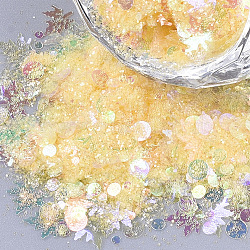 Ornament Accessories, PVC Plastic Paillette/Sequins Beads, No Hole/Undrilled Beads, Mixed Shapes, Yellow, 1~5x1~5x0.1mm(PVC-S035-013A-03)
