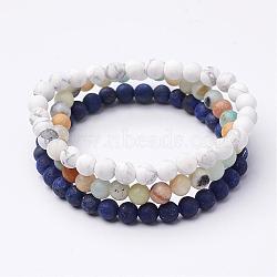 Mixed Gemstone Beaded Stretch Bracelet Sets, Stackable Bracelets, Natural Amazonite, Natural Lapis Lazuli(Dyed & Heated) and Howlite, Frosted, 2-1/4 inch(54mm)(BJEW-JB02625)