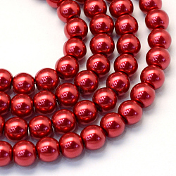 Baking Painted Pearlized Glass Pearl Round Bead Strands, FireBrick, 14mm, Hole: 1.5~1.7mm, about 60pcs/strand, 31.4 inch(HY-Q003-14mm-51)