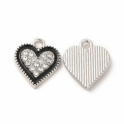 Alloy Enamel Pendants, with Crystal Rhinstone, Heart Charm, Platinum, 15x13.5x2.5mm, Hole: 2mm(PALLOY-I217-28P)