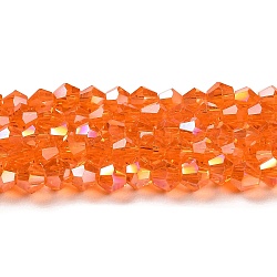 Transparent Electroplate Glass Beads Strands, AB Color Plated, Faceted, Bicone, Orange Red, 4x4mm, Hole: 0.8mm, about 87~98pcs/strand, 12.76~14.61 inch(32.4~37.1cm)(GLAA-F029-4mm-A11)