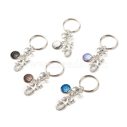 Tibetan Style Alloy Pendants Keychain, with Tibetan Style Alloy Link Connerctors, Resin Pendants, Iron Split Key Rings, Mermaid & Shell, Antique Silver & Platinum, 6.8cm(KEYC-JKC00307)