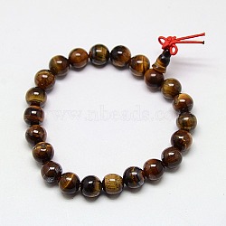 Buddhist Jewelry Mala Beads Bracelets Natural Tiger Eye Stretch Bracelets, Unisex Round Gemstone Beaded Bracelets, Dark Goldenrod, 2 inch(5cm), 8mm(X-BJEW-M007-8mm-01B)
