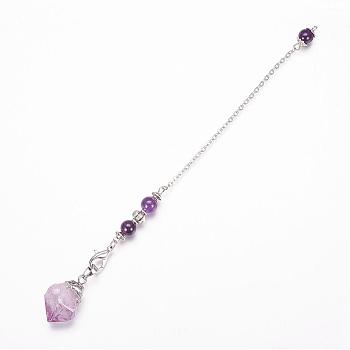 Rough Natural Amethyst Dowsing Pendulums, with Alloy Findings, 8-1/8 inch(20.7cm)