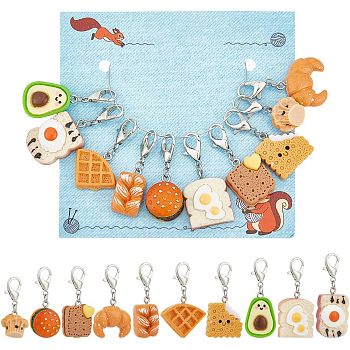 Resin Bread & Pastry & Avocado Pendant Decorations, with Zinc Alloy Lobster Claw Clasps, Clip-on Charms, for Keychain, Purse, Backpack Ornament, Stitch Marker, Mixed Color, 38~45mm, 10pcs/set