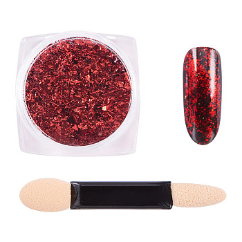 Nail Art Glitter Flakes, Foil Flake Nail Art Pigment Dust Chrome Powder, with One Brush, Red, 30x30x17mm, about 0.3g/box