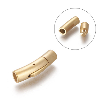 304 Stainless Steel Bayonet Clasps, Column, Matte Gold Color, 28~28.7x7x8mm, Hole: 5mm