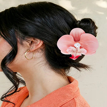 4Pcs 4 Colors Cloth Alligator Hair Clips, Flower, with Plastic Imitation Pearl Beads, Mixed Color, 115x107x23mm, 1pc/color
