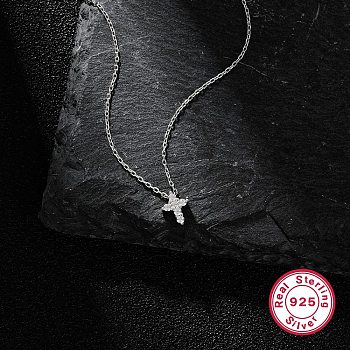 Cubic Zirconia Cross Pendant Necklacs for Women, Rhodium Plated 925 Sterling Silver Jewelry, Platinum, 13.39 inch(34cm)