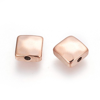 Ion Plating(IP) 304 Stainless Steel Beads, Square, Manual Polishing, Rose Gold, 8.5x8.5x4mm, Hole: 1.6mm