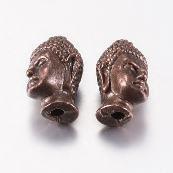 Tibetan Style Alloy Beads, Buddha Head, Red Copper, 13x9x8.5mm, Hole: 1.5mm