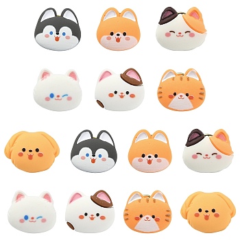 14Pcs 7 Styles Cartoon Cat Resin Lapel Pin Backs, Painting Golden Brass Badge for Backpack Clothes, Mixed Color, 16~18.5x19~23.5mm, 2pcs/style