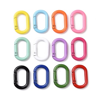 Spray Painted Alloy Spring Gate Rings, Oval Ring, Mixed Color, 31x20x4.5mm, Inner Diameter: 22.5X12mm