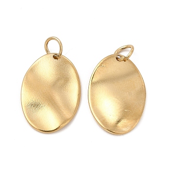 Ion Plating(IP) 304 Stainless Steel Pendants, with Jump Ring, Oval Charm, Real 14K Gold Plated, 15x10x1mm, Hole: 3mm