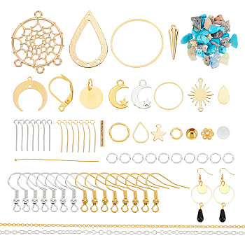 ARRICRAFT DIY Moon and Star Earring Making Kit, Including 304 Stainless Steel & Alloy & Brass Pendants & Linking Connectors, Natural Gemstone & Cat Eye Beads, Iron & Brass Earring Findings, Mixed Color