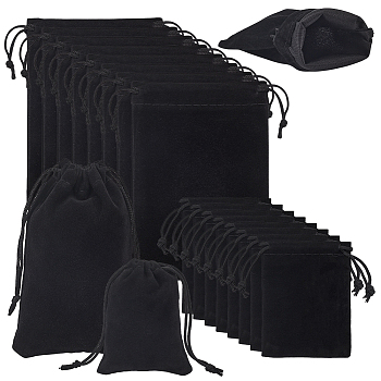20Pcs 2 Styles Rectangle Velvet Drawstring Pouches, Candy Gift Bags Christmas Party Wedding Favors Bags, Black, 9~15x7~10cm, 10pcs/style