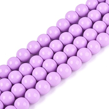 Painted Glass Bead Strands, Baking Paint, Round, Lilac, 6mm, Hole: 1.3~1.6mm, about 133pcs/strand, 31.4 inch