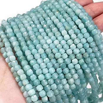 Natural Amazonite Beads Strands, Grade A, Faceted, Cube, 4~5x4~5x4~5mm, Hole: 0.7mm, about 98pcs/strand, 15.35 inch(39cm)