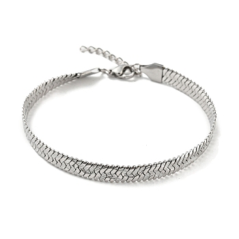 304 Stainless Steel Herringbone Chain Bracelet, Stainless Steel Color, 8-3/8 inch(21.4cm)