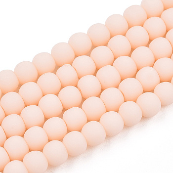 Opaque Glass Beads Strands, Frosted, Round, PeachPuff, 4~4.5mm, Hole: 0.8mm, about 97~99pcs/strand, 14.76 inch~14.96 inch(37.5~38cm)