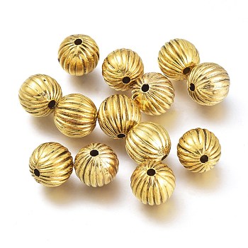 CCB Plastic Beads, Round, Corrugated  Beads, Antique Golden, 12mm, Hole: 2mm
