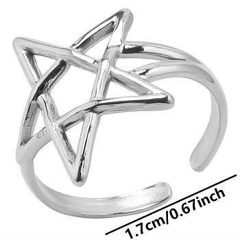 Stainless Steel Star Open Cuff Ring Women, Stainless Steel Color