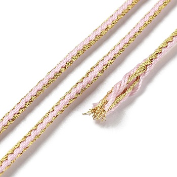 14M Duotone Polyester Braided Cord, Round, Pink, 2.5mm, about 15.31 Yards(14m)/Roll