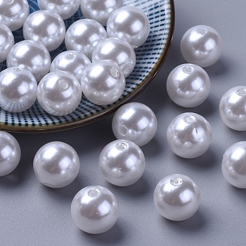 Imitated Pearl Acrylic Beads, Round, White, 14mm, Hole: 2mm, about 370pcs/500g