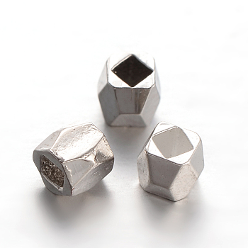 Faceted Column Brass Spacer Beads, Platinum, 3x3x3mm, Hole: 1mm