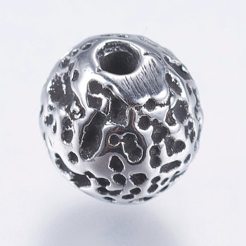 304 Stainless Steel Beads, Round, with Pit, Antique Silver, 8mm, Hole: 1.5mm