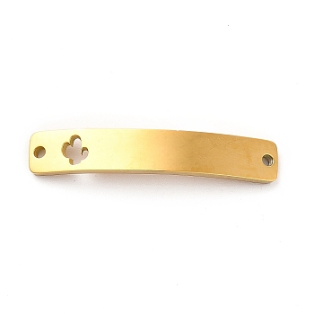 304 Stainless Steel Connector Charms, Curve Rectangle with Pattern, Golden, Cactus Pattern, 34.5x6x1.5mm, Hole: 1.5mm