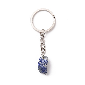 Natural Lapis Lazuli Keychain, with 201 Stainless Steel Finding, 7.5~8cm